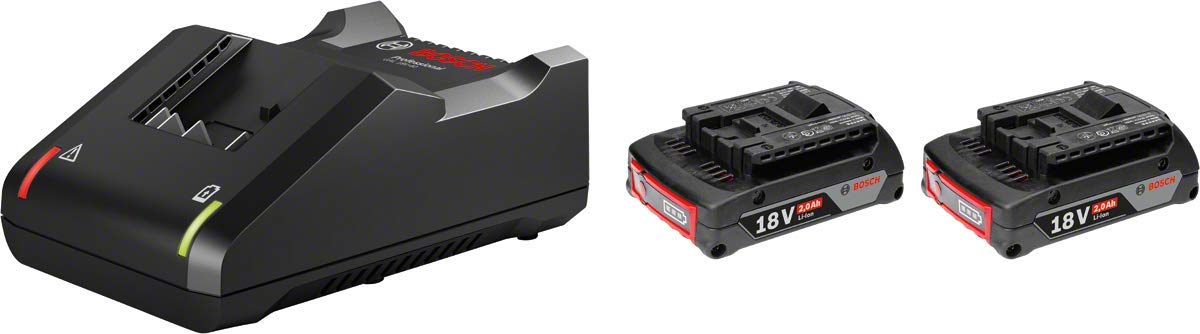 Bosch 2 x GBA 18V 2.0Ah + GAL 18V-40 Professional Cordless Battery & Charger Starter Set, Coolpack, Lithium Ion, Charge Level Indicator (Bosch Professional 18V System)
