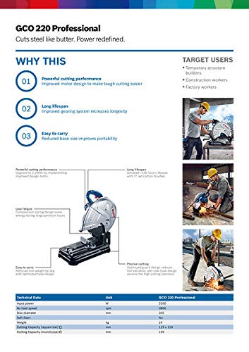 Bosch GCO 220 Corded Electric Metal Cut Off / Chop Saw, 2,200W, 3,800 rpm, - Image 2