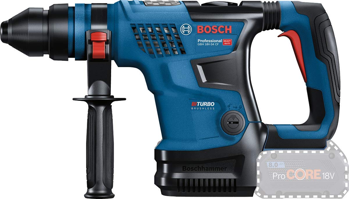 Bosch GBH 18V-34CF Heavy Duty BITURBO Cordless Rotary Hammer with SDS Plus, 5.8 J, 4.9 kg, Brushless Motor, Kickback Control, User Interface, Soft start, Bluetooth + 7 Accessories (Solo Tool) - Image 4