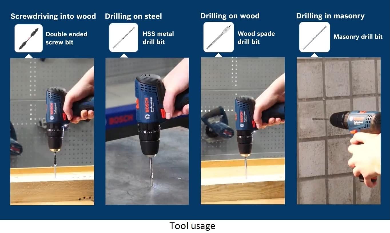 Bosch Professional GSB 120-LI Cordless Impact Drill Driver, 12V, 10 mm Chuck, 2 x GBA 12V 2.0Ah Battery, 1 x GAL 12V-20 Charger & 23 Pcs Accessories Set - Image 2