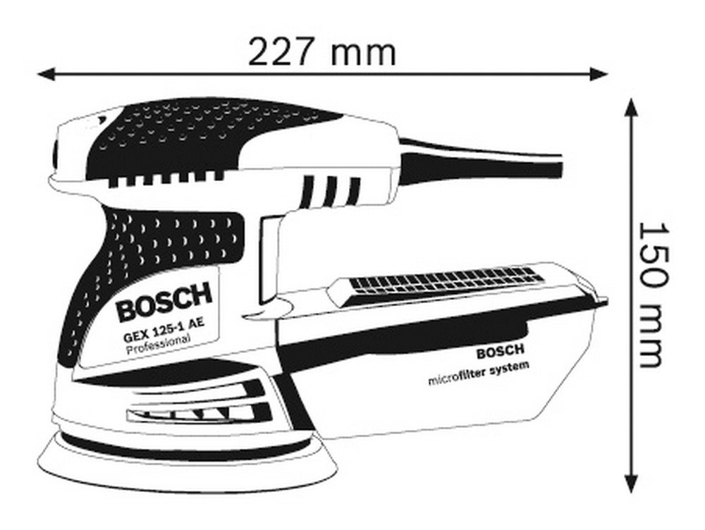 Bosch GEX 125-1 AE Heavy Duty Electric Random Orbit Sander, 250W, 12,000 rpm, 24,000 opm, 125 mm Pad Dia., Hook-and-Loop Fastening,1.3 kg + Microfilter box & Bosch Sanding Disc, 1 Year Warranty - Image 2