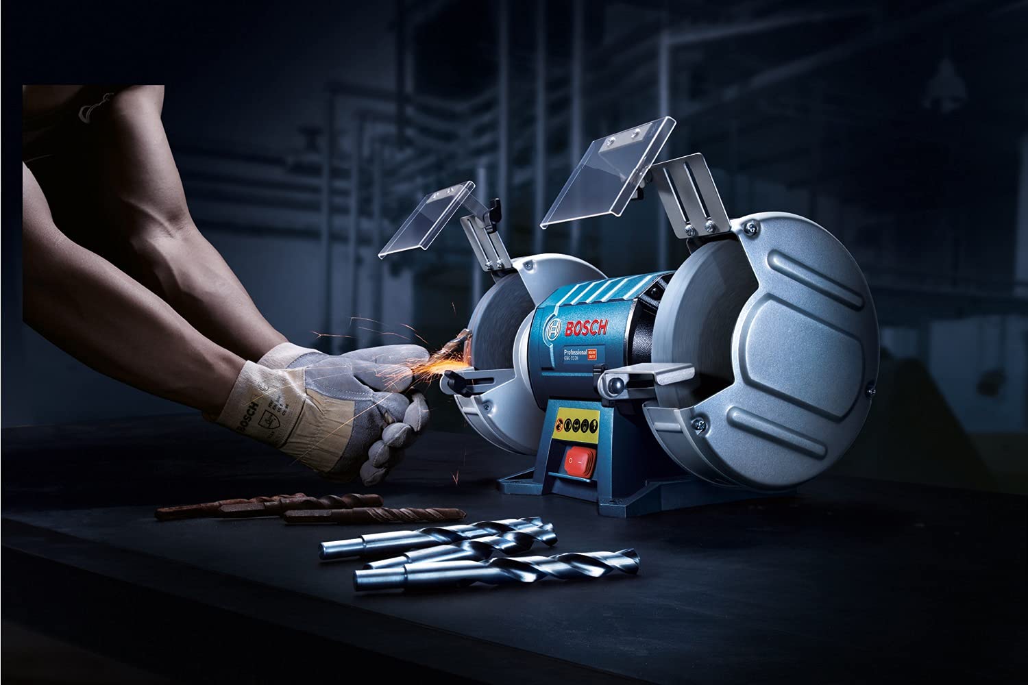 Bosch GBG 60-20 Heavy Duty Double Wheeled Bench Grinder, 600W, 200 mm Dia, 3,600 rpm, Induction Motor, Steel Protective Guards, Protective Covers, 15 kg, 2 x Bosch Grinding wheel, 1 Year Warranty - Image 5