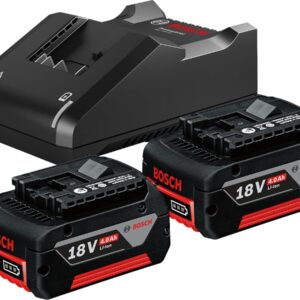 Bosch 2 X GBA 18V 4.0Ah + GAL 18V-40 Professional Cordless Battery & Charger Starter Set, Coolpack, Lithium Ion, Charge Level Indicator (Bosch Professional 18V System)
