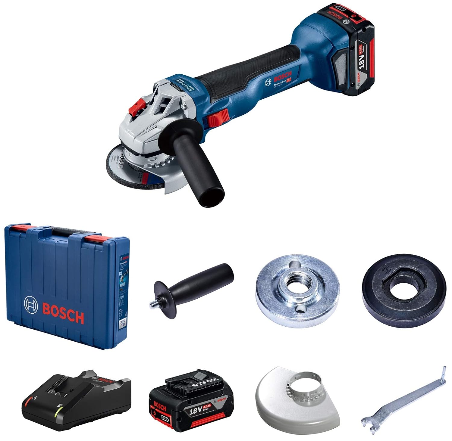 Bosch GWS 18V-10 Heavy Duty Cordless Angle Grinder, Brushless Motor, KickBack Control, 125 mm, M14, 9,000 rpm, 2.1 kg + 2 x battery GBA 18V 5.0Ah, Charger GAL 18V-40 & Accessories, 1 Year Warranty - Image 2