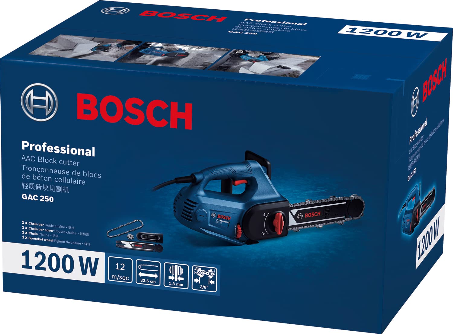 Bosch GAC 250-AAC Corded Electric Block Cutter, 1200W, 1.3mm Chain Gauge, 12 m/s, Ergonomic Handle + 1 (Bosch Guide Rail, Saw Chain & Sprocket Wheel), 1 Year Warranty - Image 2