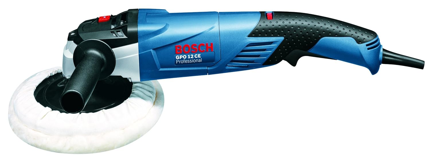Bosch GPO 12 CE Heavy Duty Electric Polisher, 1,250W, M14, 180 mm Pad Dia, 3,000 rpm, Soft Grip, Constant Speed, 2.5 kg + 6 Bosch Accessories, 1 Year Warranty