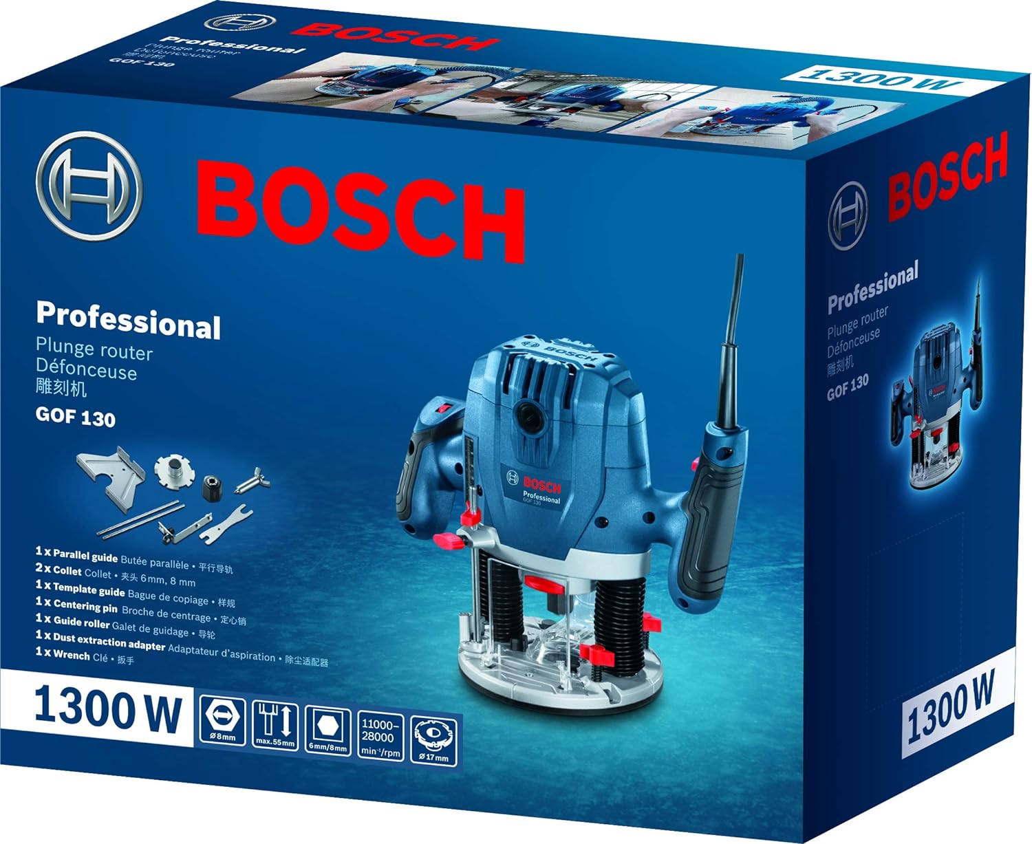 Bosch GOF 130 Corded Electric Router, 1,300W, 8 mm Bit, 28,000 rpm, 40 mm, Variable Speed, Restart Protection, Constant Speed, 3.5 kg + 8 Bosch Accessories, 1 Year Warranty - Image 5