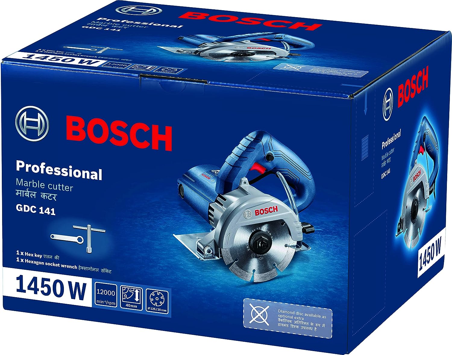 Bosch GDC 141 Corded Electric Diamond Tile/Marble Cutter, 1,450W, 125 mm Disc Dia., 12,000 rpm, Double Insulation, Overload Capacity, 3 kg + Hex Key & Hexagon Socket Wrench, 1 Year Warranty - Image 2