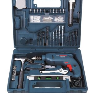 Bosch GSB 500W 500 RE Corded-Electric Drill Tool Set (Blue), 10 mm & Hand Tool Kit (Blue, 66 pieces)