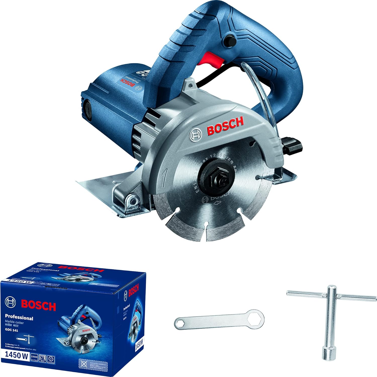 Bosch GDC 141 Corded Electric Diamond Tile/Marble Cutter, 1,450W, 125 mm Disc Dia., 12,000 rpm, Double Insulation, Overload Capacity, 3 kg + Hex Key & Hexagon Socket Wrench, 1 Year Warranty - Image 3