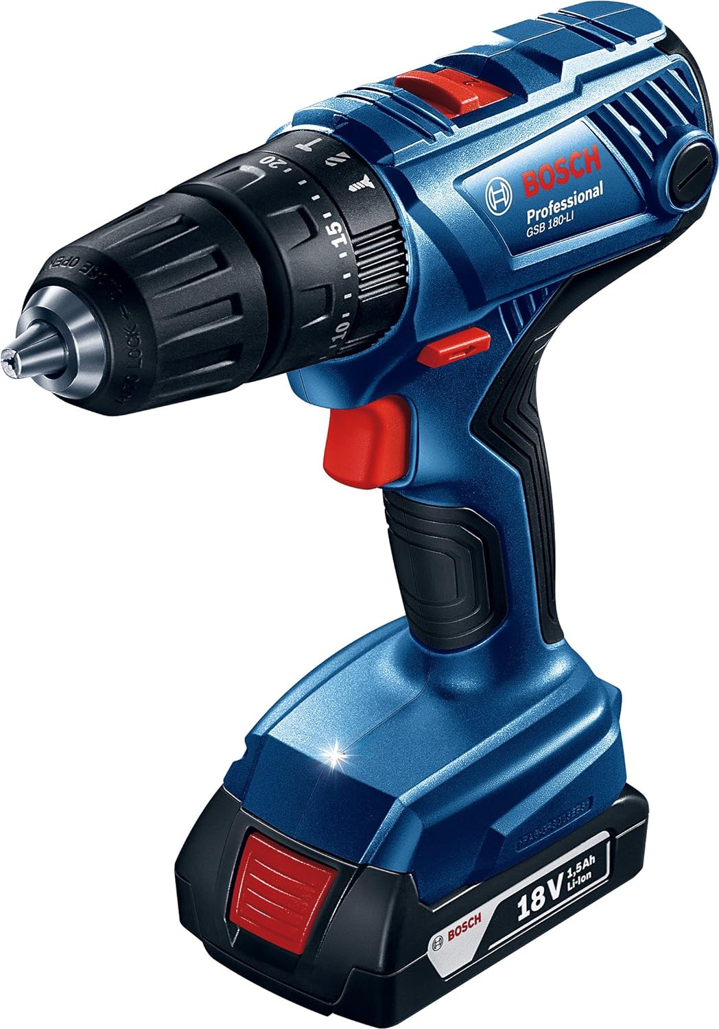 Bosch Professional GSB 180-LI, 18V Cordless Impact Drill Driver, 1.5/ 13 mm with 2 x 2Ah Li Batteries, 1 x GAL 18V-20 Charger & Carrying Case - Image 3