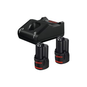 Bosch 2 X GBA 12V 2.0Ah + GAL 12V-40 Professional Cordless Battery & Charger Starter Set, Rapid Charging Speed, Lithium Ion, (Bosch Professional 12V System)