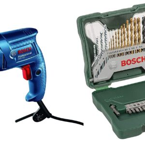 Bosch Gbm 350 Professional Rotary Drill, Wood & Metal Work (350 Watt Blue), 1 Pack&Bosch X30Ti Drill Bit and Driver Bit Set (30-Pieces)&Bosch Masonry Drill Bit Set (5-Pieces)