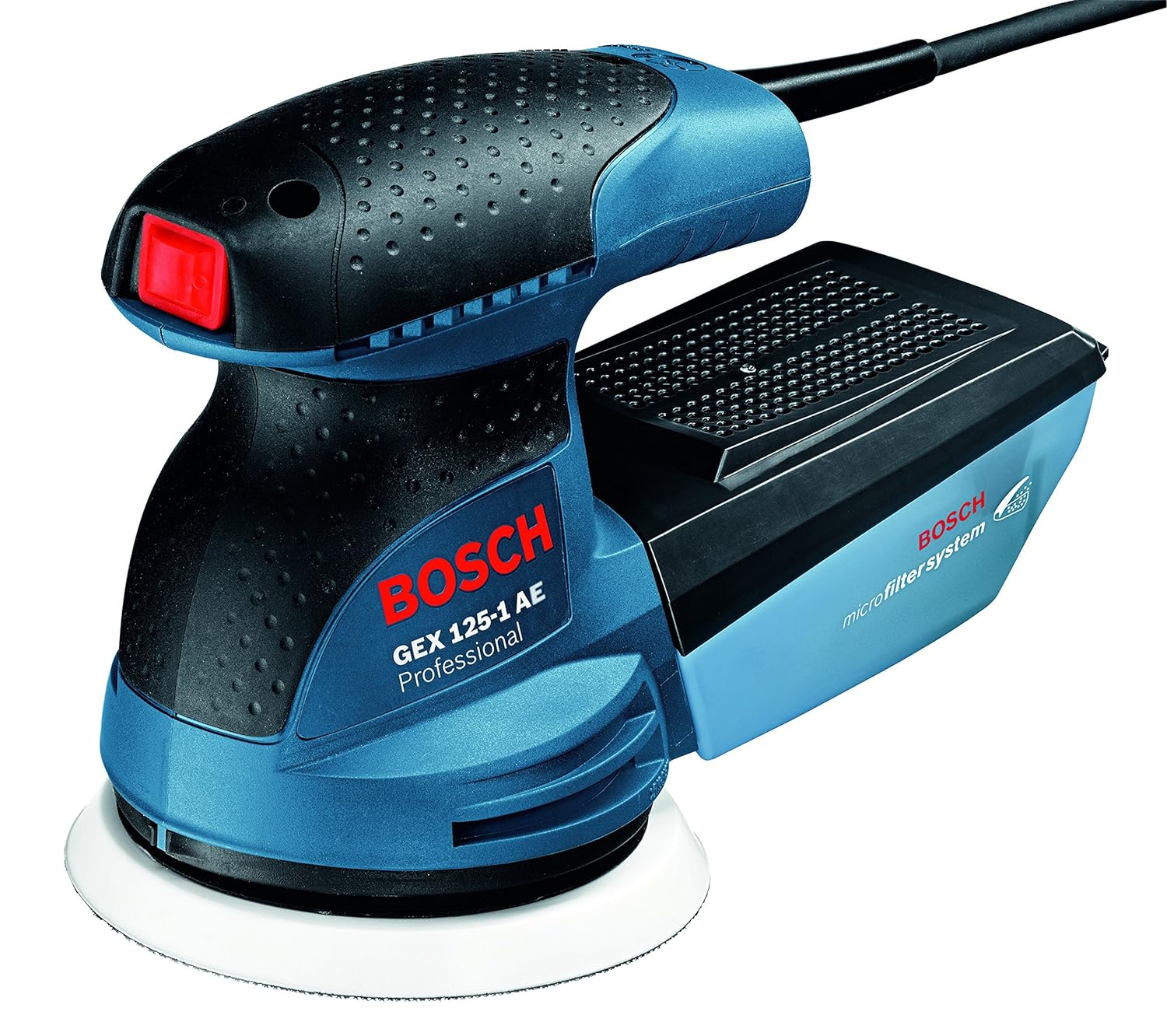 Bosch GEX 125-1 AE Heavy Duty Electric Random Orbit Sander, 250W, 12,000 rpm, 24,000 opm, 125 mm Pad Dia., Hook-and-Loop Fastening,1.3 kg + Microfilter box & Bosch Sanding Disc, 1 Year Warranty