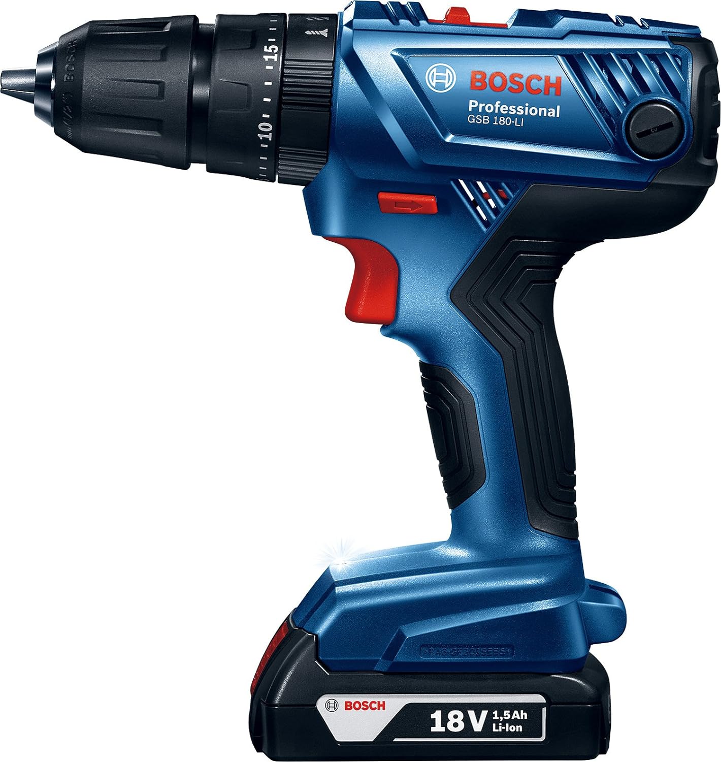 Bosch Professional GSB 180-LI, 18V Cordless Impact Drill Driver, 1.5/ 13 mm with 2 x 2Ah Li Batteries, 1 x GAL 18V-20 Charger & Carrying Case