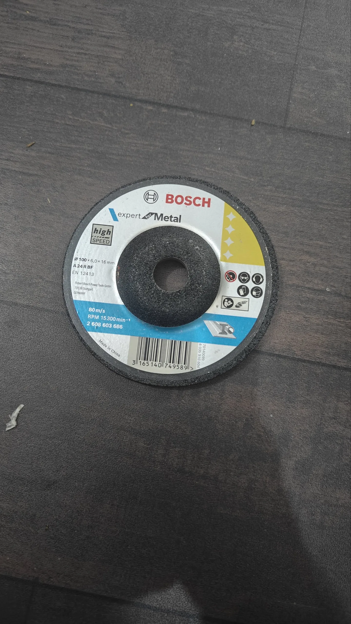 Bosch 100x6 mm Grinding Wheel for Metal | A24RBF Disc | 15300 RPM | 2 608 603 686